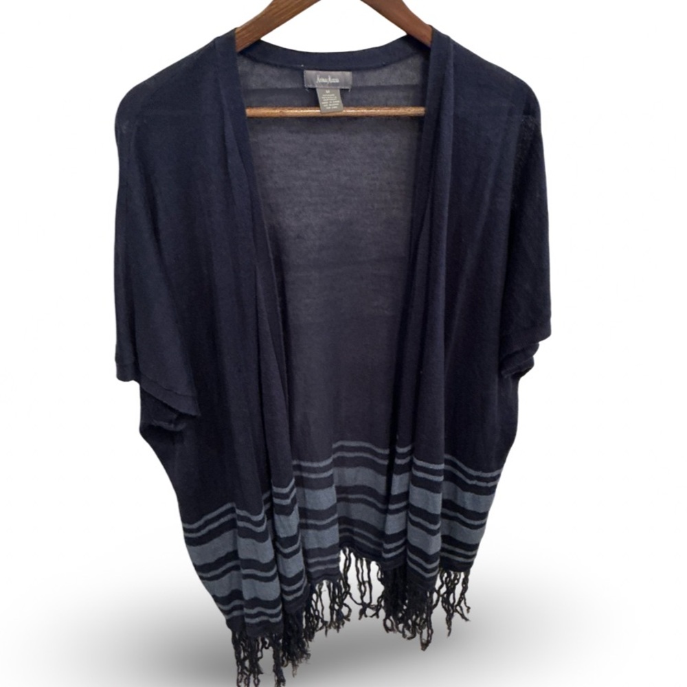 Neiman Marcus Navy Blue Fringe Cardigan